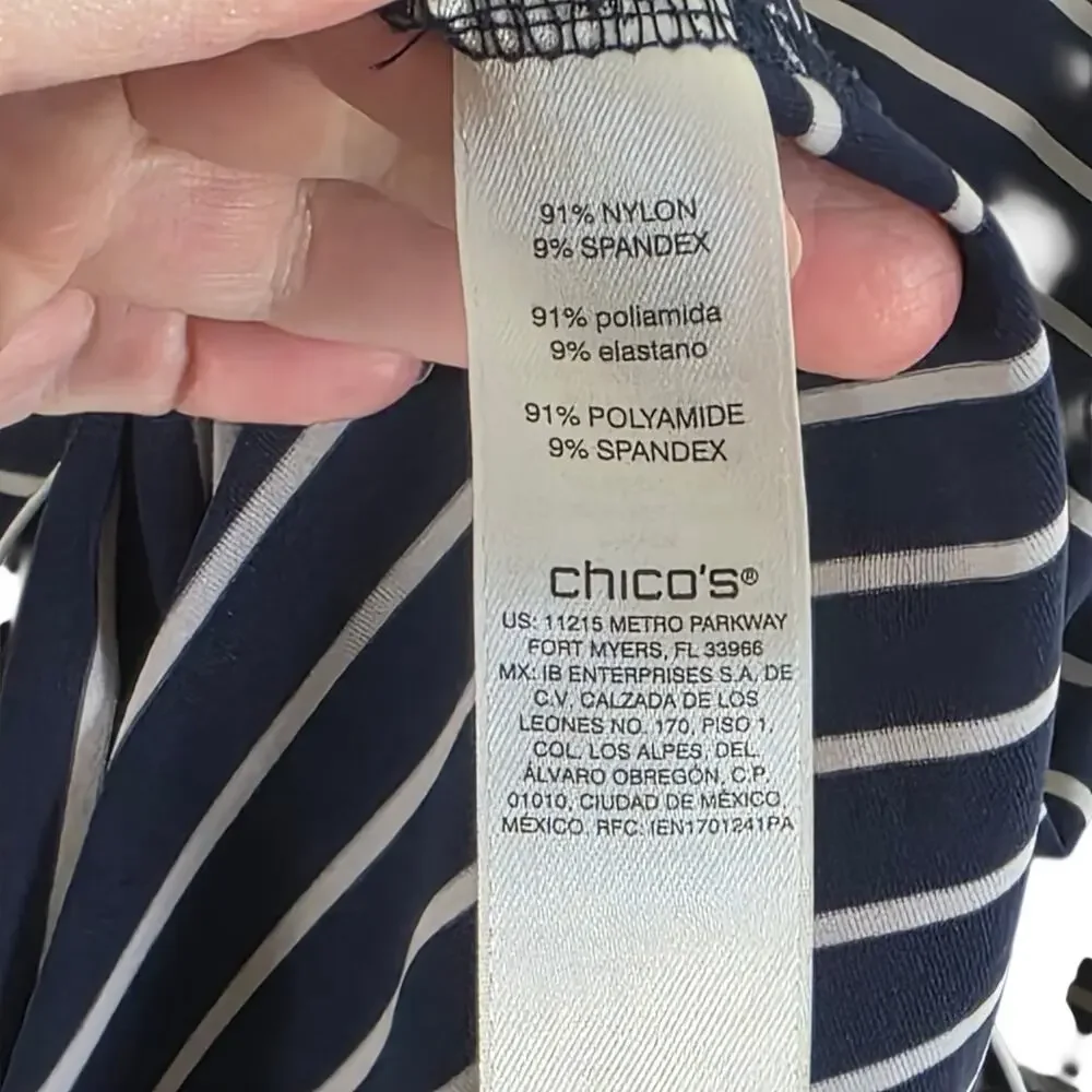 Weekend's by Chico's Womens Gray Blue Stripe Mock Neck Quarter Zip Active Large - Picture 4 of 9